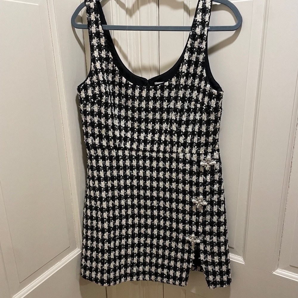 Self-Portrait Embellished Checked Boucle Mini Dress